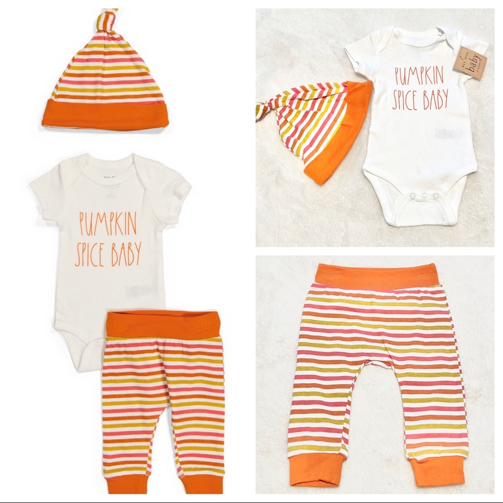 🆕Baby Rae Dunn 3pc PUMPKIN SPICE BABY Outfit